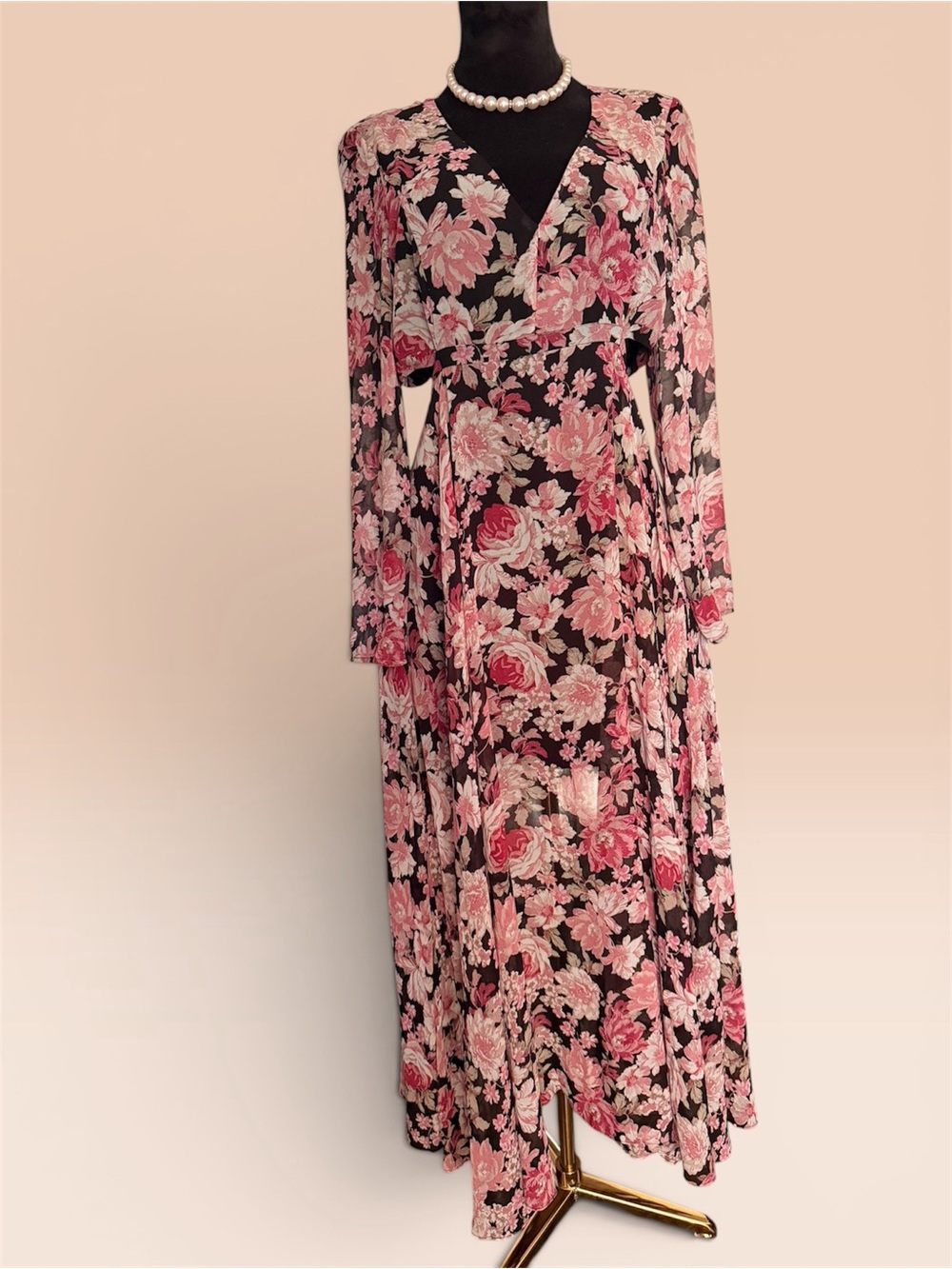 Bardot Black Maxi Cutout Dress with Pink Floral Print